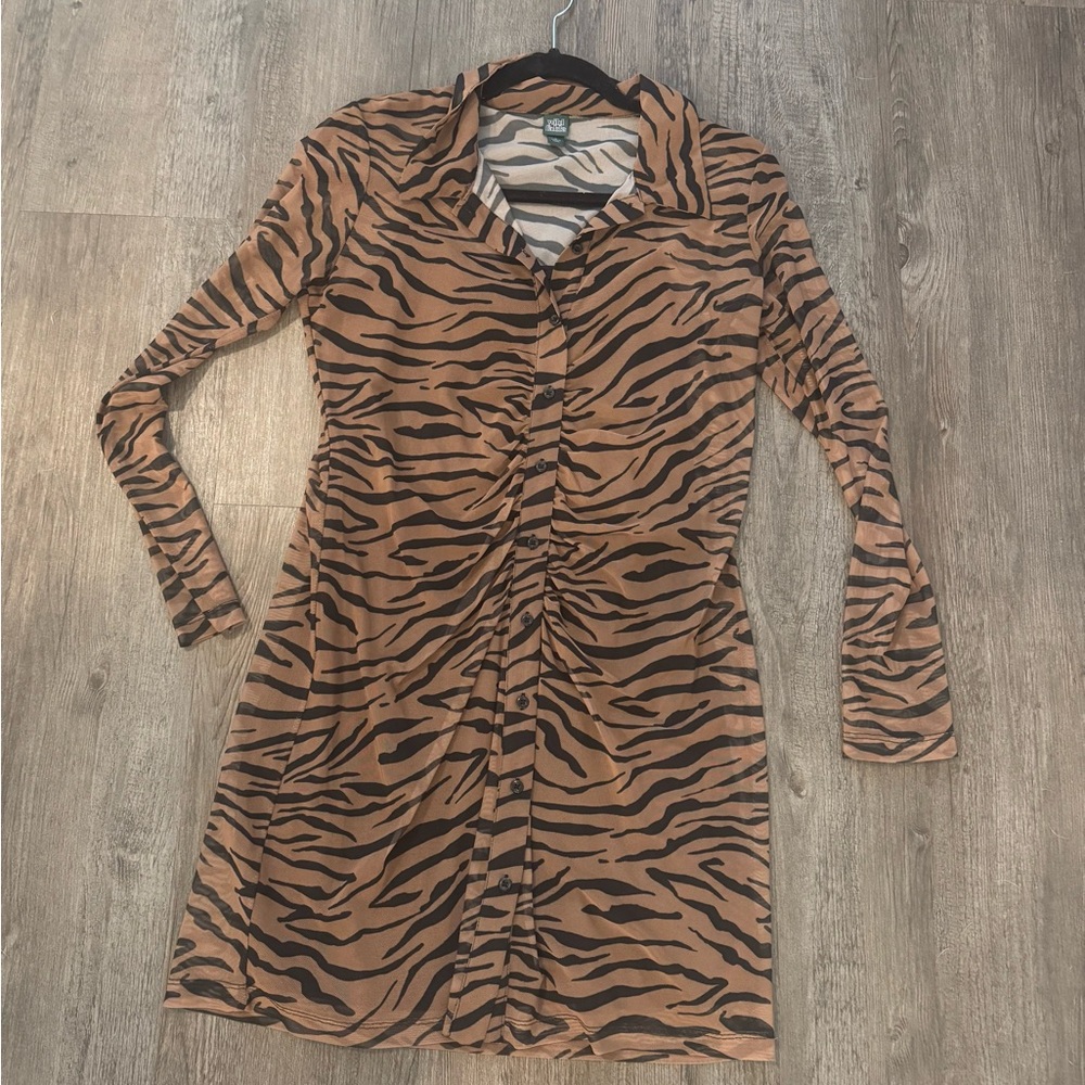 Wild Fable Brown and Black Animal Print Long Sleeve Dress